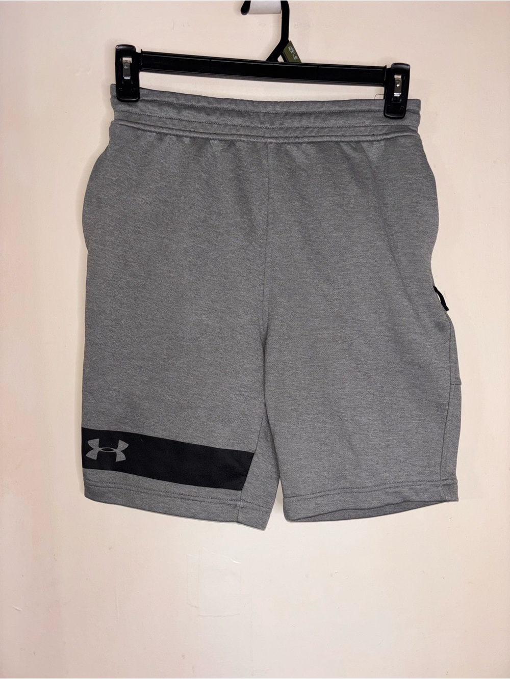 Under Armour Men's Grey Athletic Shorts with Black Logo Panel